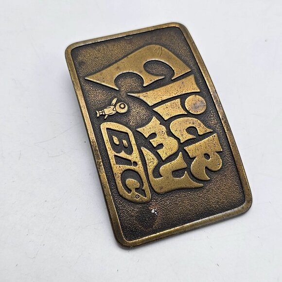 Vintage 1980s Flick My BIC Brass Belt Buckle Retro Design 3"x2" USA Made Collect - Picture 2 of 6
